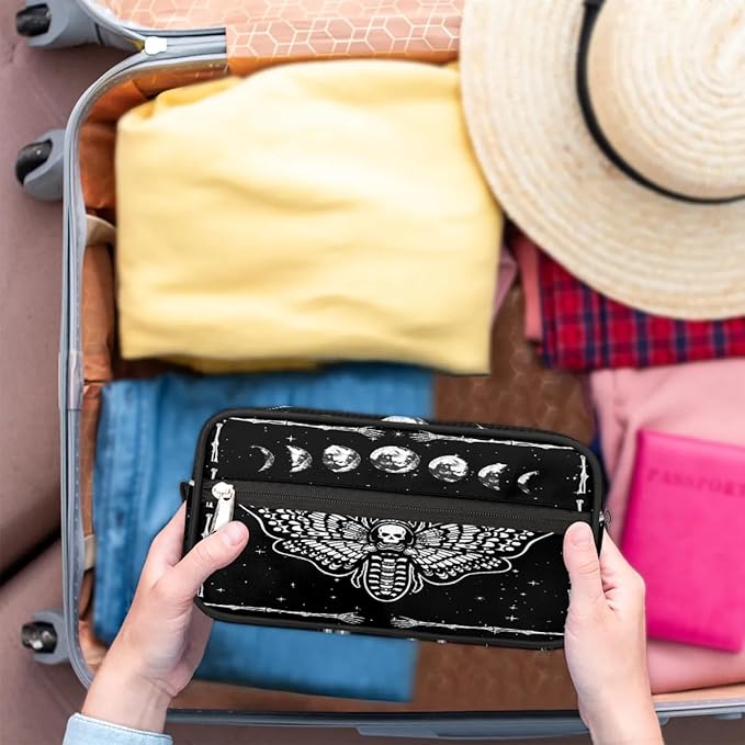 Gothic Skull Black Hanging Toiletry Bag,Travel Hygiene Kits,Waterproof Makeup Carry-on Bags,Cosmetic Bag,Approved Shave Dopp Kit for Toiletries Shower Bathroom Halloween Accessories Gifts