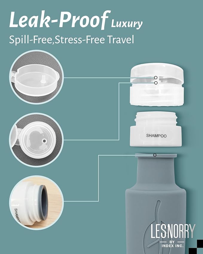 17-Pack Triple-Sealed Unique Leak-Proof Design Premium Silicone Travel Bottles for Toiletries TSA-Approved Transparent Carry Bag Easy-to-Read Labels for Business Trips/Camping/Adventure