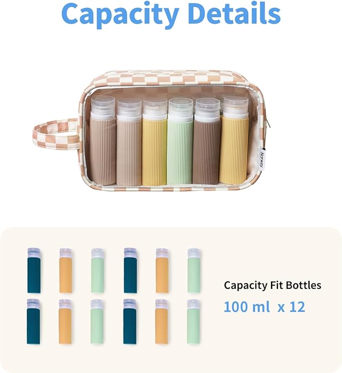 Narwey Clear Makeup Bag Cosmetic Bag with Zipper for Travel, Clear Toiletry Bags for Traveling Toiletries Women Men, Make Up Pouch Organizer with Handle, Skincare Bag (Light Checkerboard)