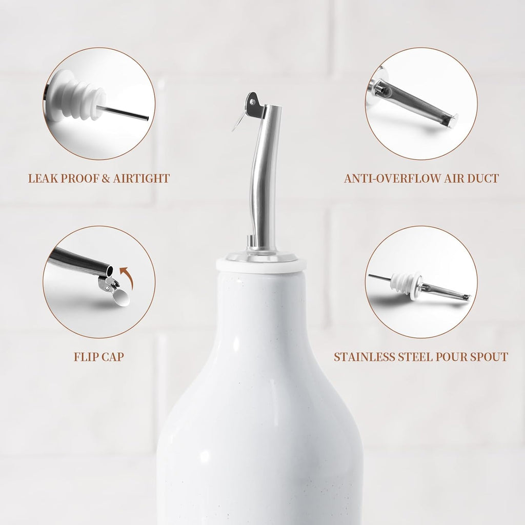 famiware Milkyway 16oz Ceramic Olive Oil Dispenser Bottle, Olive Oil and Vinegar Dispenser Bottle Set of 2 with Stainless Steel Pourers, Suitable for Storage Liquids, Light Gray and Cinnamon Brown