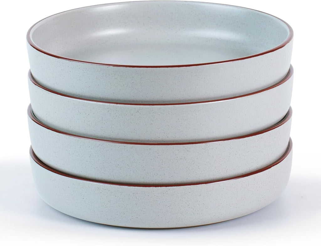 famiware Mercury Pasta Bowls Set of 4, 33 oz Large Salad Bowls, Ceramic Pasta Plates Bowls, Serving Bowls for Kitchen, Microwave & Dishwasher Safe, Light Gray