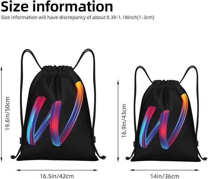 Drawstring Bags Initial Drawstring Backpack Sackpack Black Draw String Cinch Bags for Sports, Gym, Travel, Swimming, Beach, Camping, Rainbow Letter W