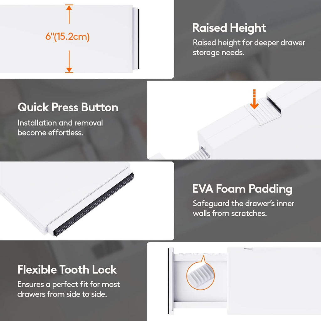 Lifewit 16 Pack Drawer Dividers Plastic 6" High, 13.5-22" Adjustable Drawer Organizers for Clothes, Expandable Dresser Separators in Bedroom/Bathroom/Kitchen/Vanity/Office Organization and Storage