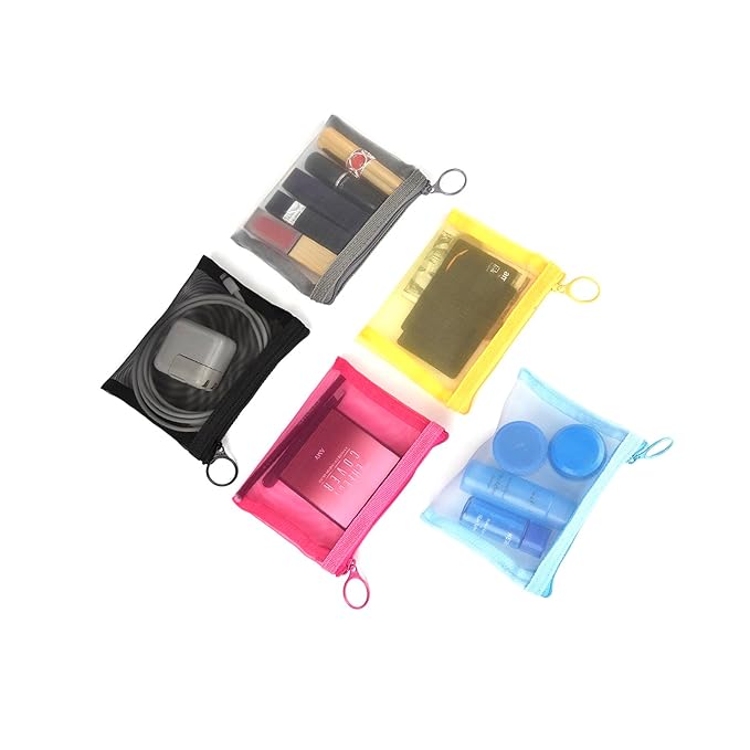 Patu Mini Zipper Mesh Bags, 4" x 5", Size S / A7, 5 Pieces, Beauty Makeup Lipstick Cosmetic Accessories Organizer, Small Travel Kit Storage Pouch, Assorted Colors