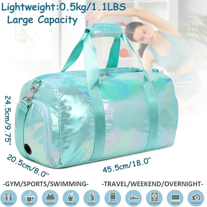 Dance Bag for Girls Gym Bag Sports Duffle Bag with Shoes Compartment Wet Pocket Weekender Overnight Bag for Girls Women Teens Travel Duffle Bag Water Resistant