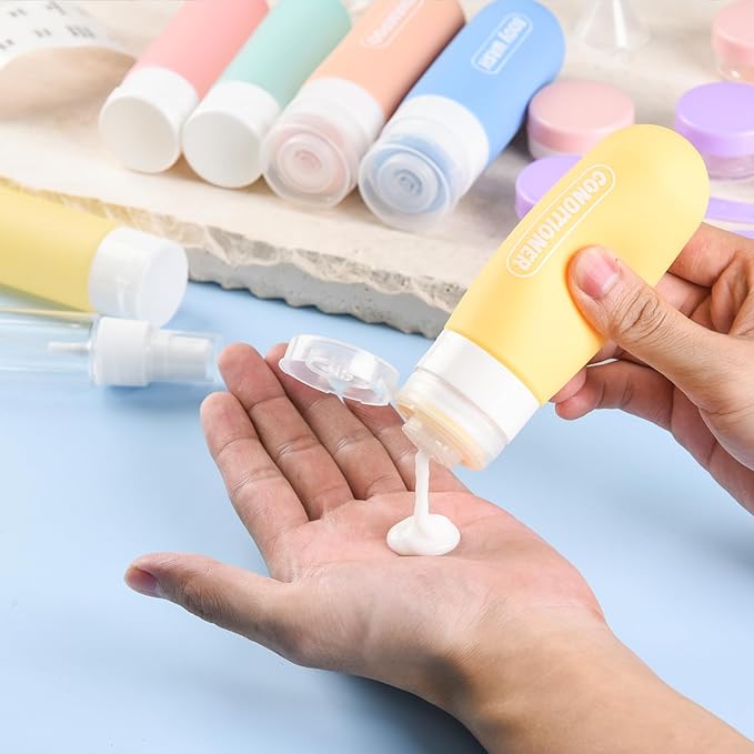 20 Pack Travel Bottles Set, TSA Approved Travel Size Toiletries Containers, Leak Proof Shampoo and Conditioner Bottles, Refillable Travel Essentials Toiletry Bottles (Light Color)