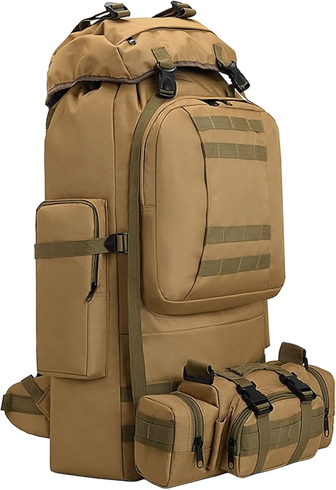 100L Camping Hiking Backpack,Molle military Tactical rucksack backpack,Waterproof Lightweight Hiking Backpack (Khaki-C)
