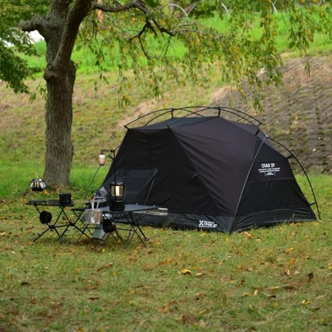 Crab 2 Person Double Layer Black Canvas Cotton Tent, Portable Breathable Easy Set Up Backpacking Tent