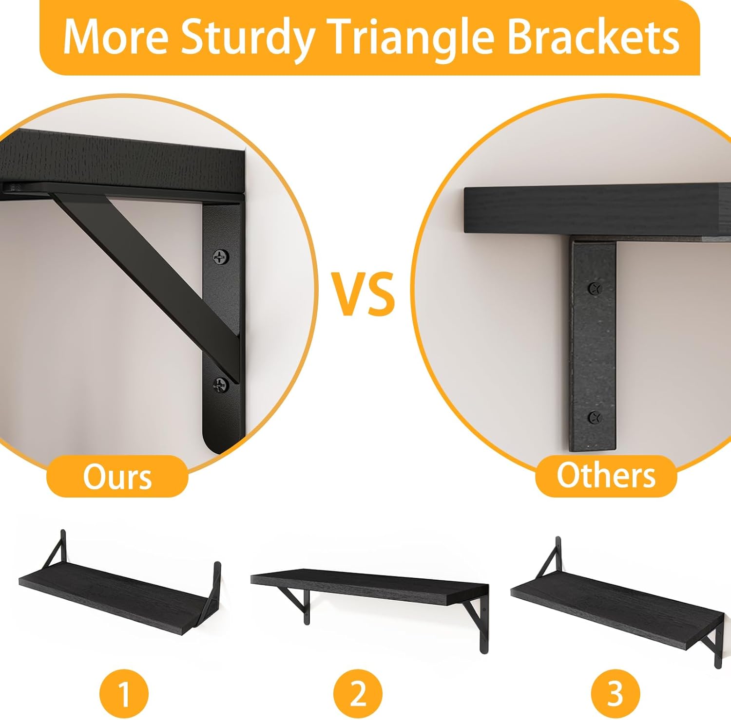 YGEOMER 16.5 Inch Floating Shelves for Wall, Farmhouse Wall Shelves for Bedroom, Bathroom Storage, Living Room and Kitchen Decor (Set of 6 Black)