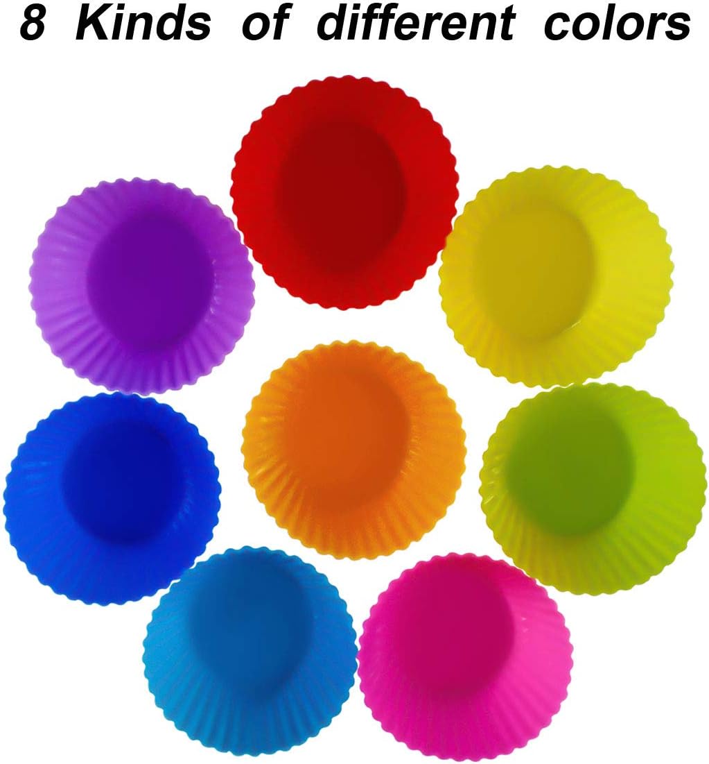 24 Pack Silicone Baking Cups Reusable Muffin Liners Non-Stick Cup Cake Molds Set Cupcake Silicone Liner Standard Size Silicone Cupcake Holder Reusable Cupcake Liners Christmas Gift (8 Rainbow Colors)
