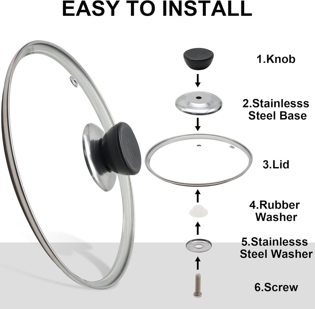 12 Inch Pan Lid, Tempered Glass Lid, Cast Iron Skillet, Pot,Replacement Pan Cover, Clear Frying Pan Lid Fits Pots, Pans and Skillets, Dishwasher Safe
