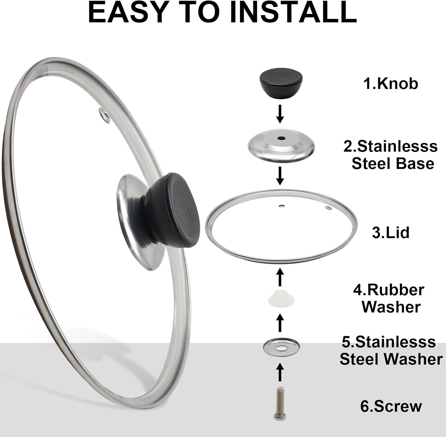 12 Inch Pan Lid, Tempered Glass Lid, Cast Iron Skillet, Pot,Replacement Pan Cover, Clear Frying Pan Lid Fits Pots, Pans and Skillets, Dishwasher Safe