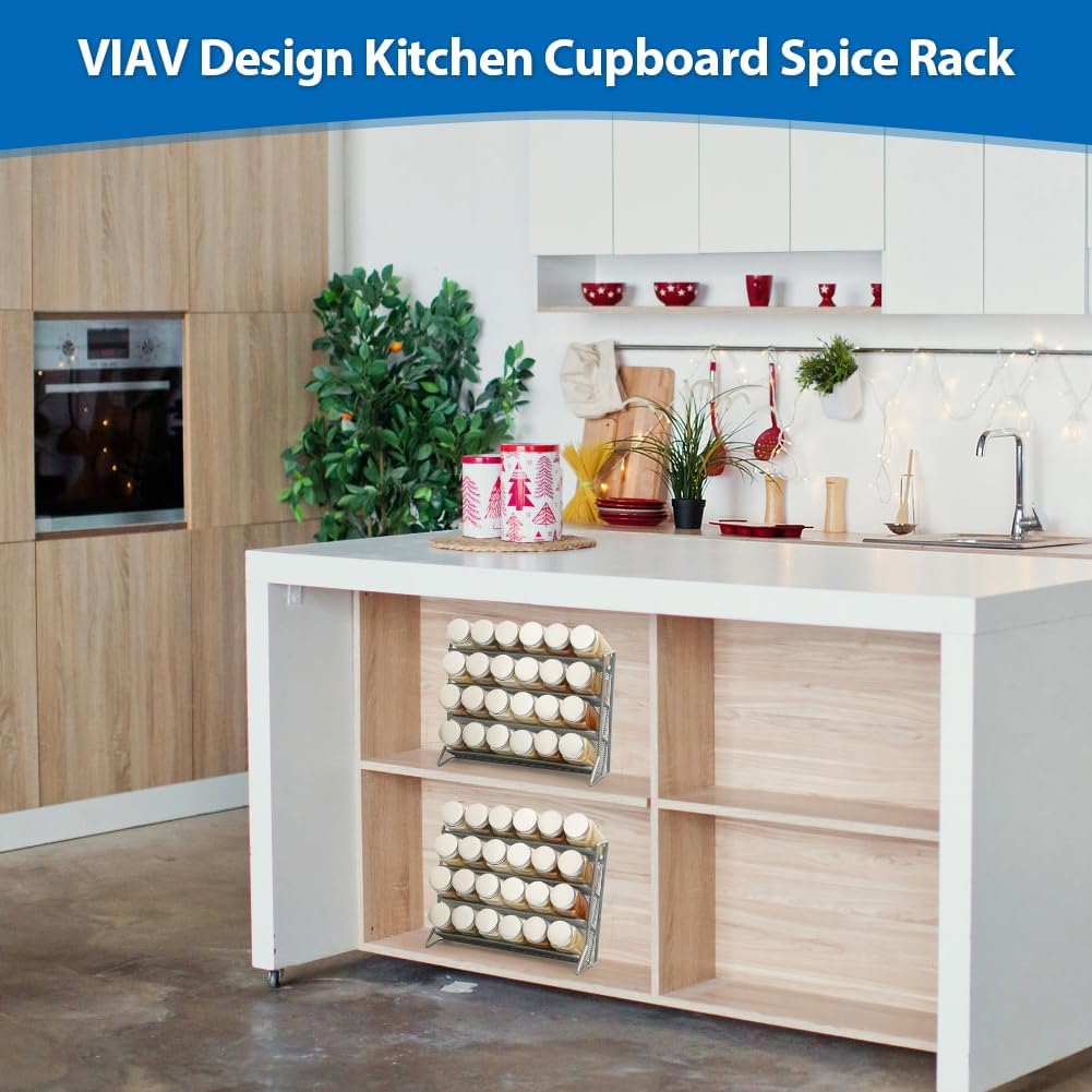 2PCS 4Tier Spice Rack for Counter Free Standing,Spice Rack for Inside Cupboard Hanging Wall Mounted Spice Seasoning Organiser Spice Jars Bottle Organizer for Kitchen Pantry（Silver）