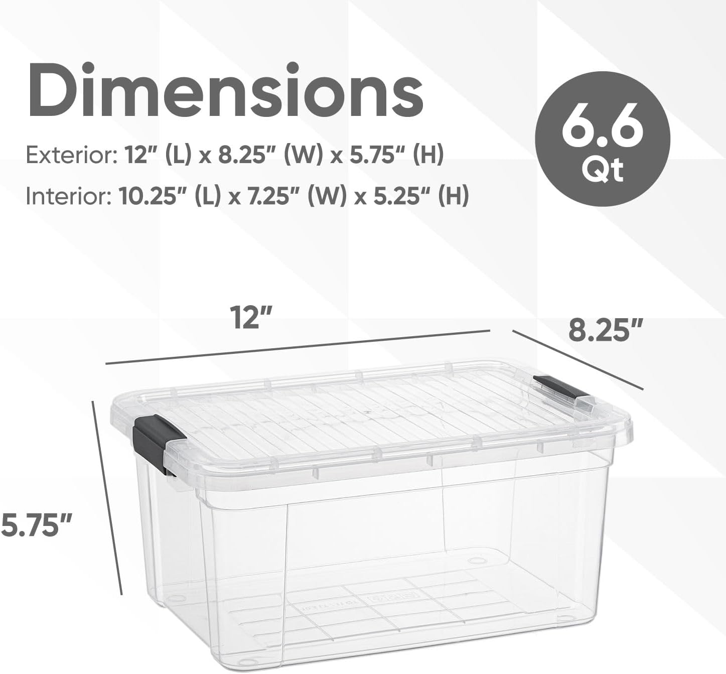 Superio Storage Bins with Lids- 2 Pack, 6.6 Qt Clear Boxes for Organizing, Stackable Plastic Containers- BPA Free, Non-Toxic, Odor Free, Organizer for Home, Office, Dorm