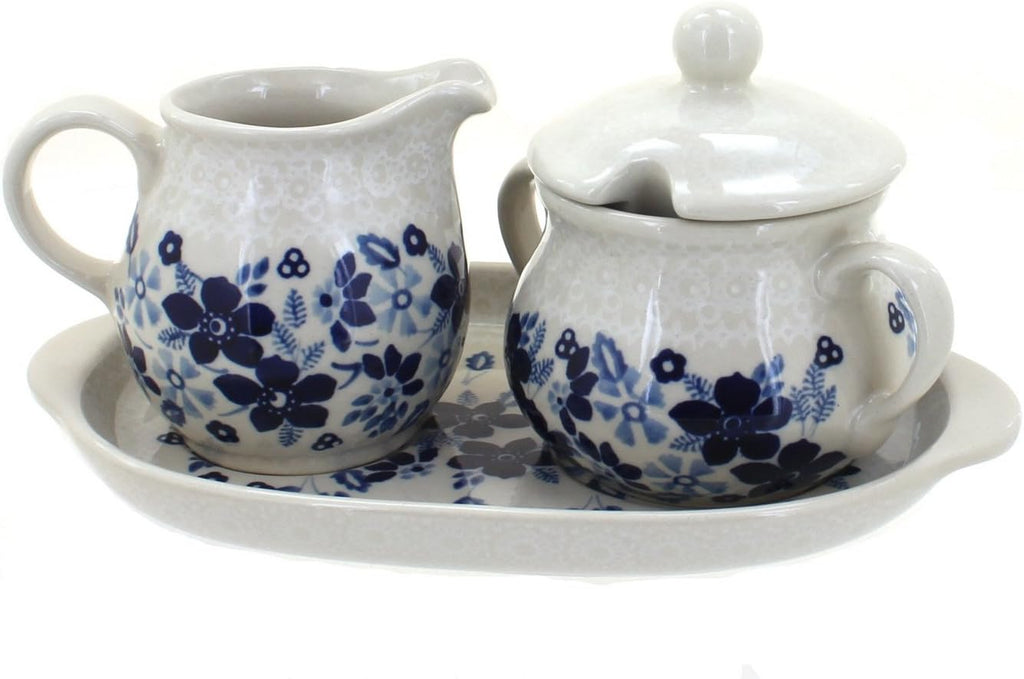 Blue Rose Polish Pottery Christiana Sugar & Creamer with Tray