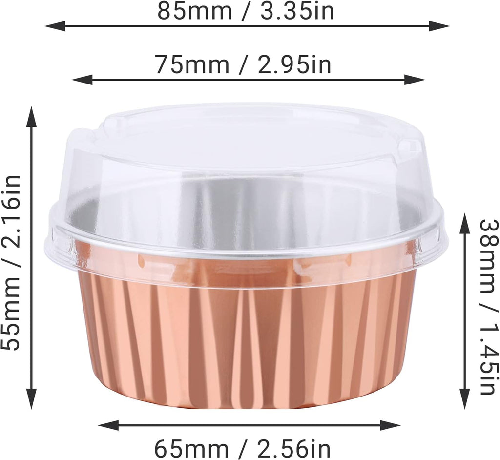 EUSOAR Baking Cups Aluminum Foil, 5oz Pack of 30 Blue Red Rose Gold Cupcake Cups with Lids, 125ml Pie Ramekins, Desserts Flans, Custard Cake Pudding Cups, Catering Party Favor