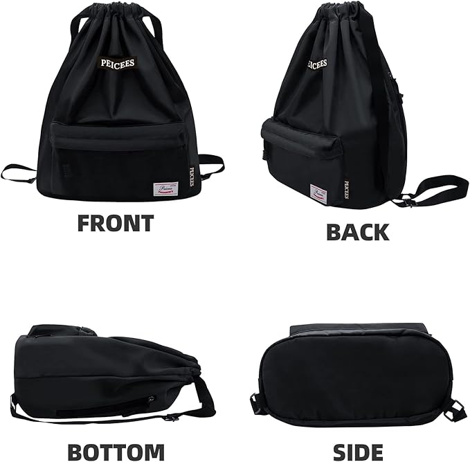 Peicees Waterproof Drawstring Sport Bag Lightweight Sackpack Backpack for Men and Women