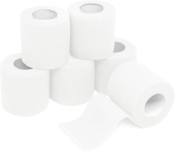 FriCARE Self Adhesive Bandage Wrap, Medical Tape in First Aid Kit, Cohesive Bandages for Wounds Sport Vet, FSA/HSA Eligible, 2 Inches X 5 Yards 6 Rolls, White