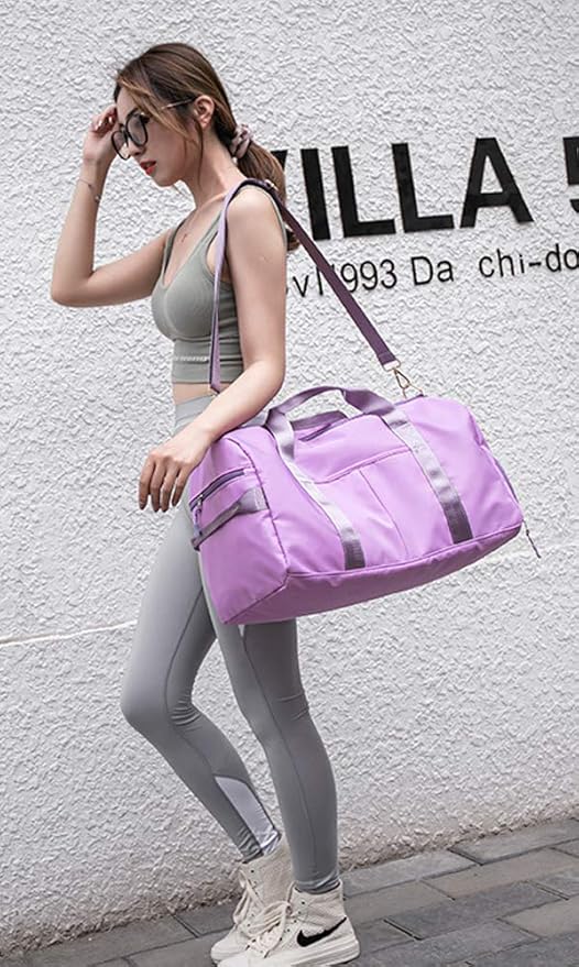 KARRESLY Sports Gym Bag for Women or Men Travel Duffel Bag with Wet Pocket and Shoes Compartment for Training Swim Yoga(Purple)