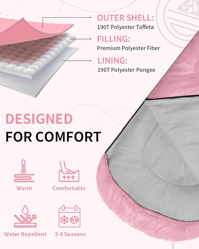 Sportneer Sleeping Bags for Adults, Warm & Cold Weather Sleeping Bag for Adults Kids Boys Girls - Lightweight Compact Camping Gear Equipment, Traveling, Backpacking, Hiking