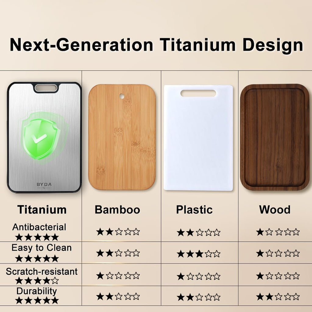 Titanium Cutting Board for Kitchen,Double Sided FoodGrade,Pure Titanium&Wheat Straw PP,Non-Toxic,Non-Slip,Dishwasher Safe,Ideal for Meat,Vegetables,Fruit