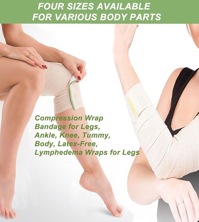 6 Pack Elastic Bandage Wrap, 4" Wide Compression Roll Latex Free Bandage for Legs, Ankle, Knee, Body Wrap, Compression Leg Wraps,First Aid Kit