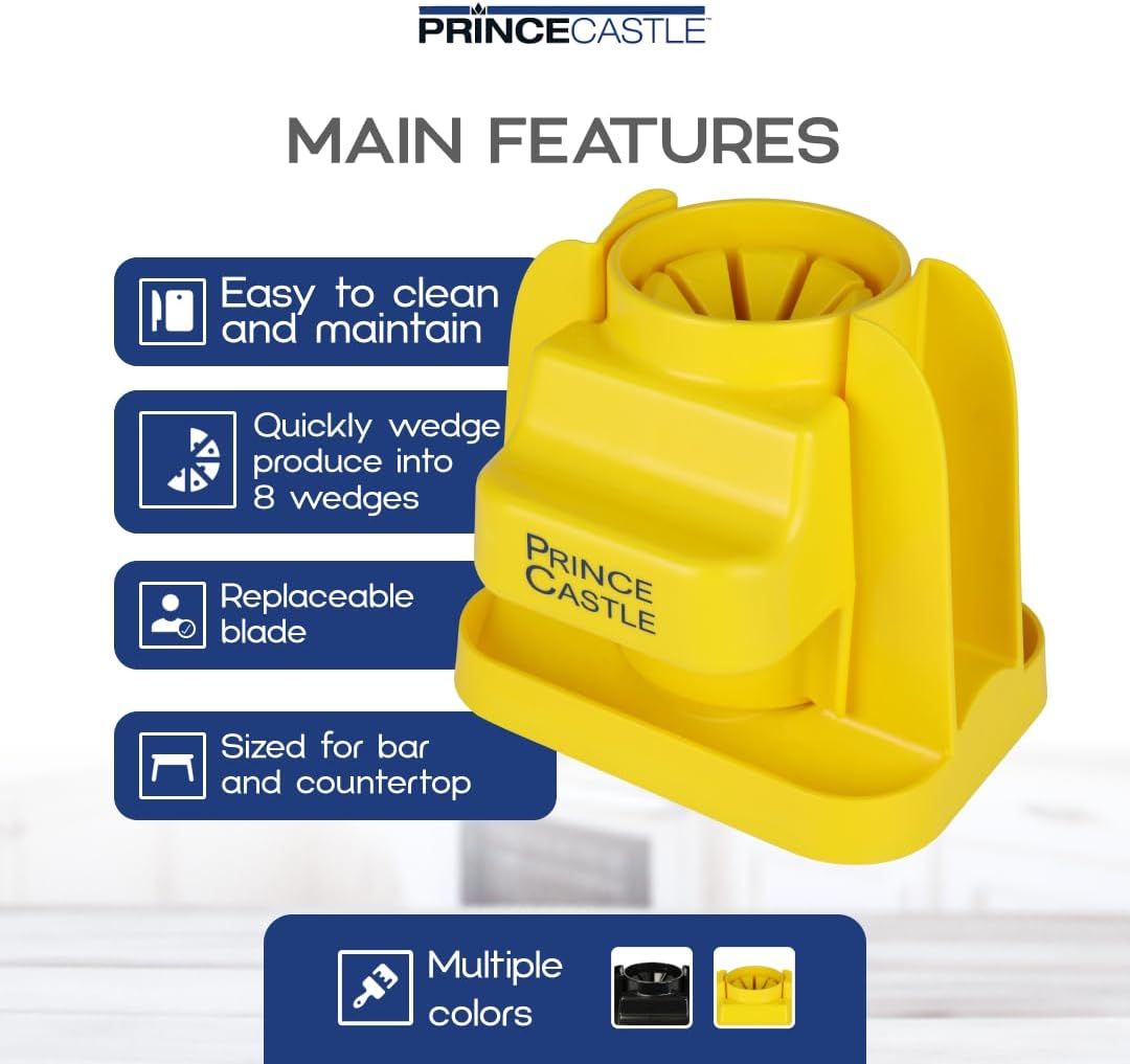 Prince Castle Lime Lemon Cutter - Fruit Slicer Kitchen Gadget and Vegetable Chopper with Container 8-Wedge Slicer, Yellow