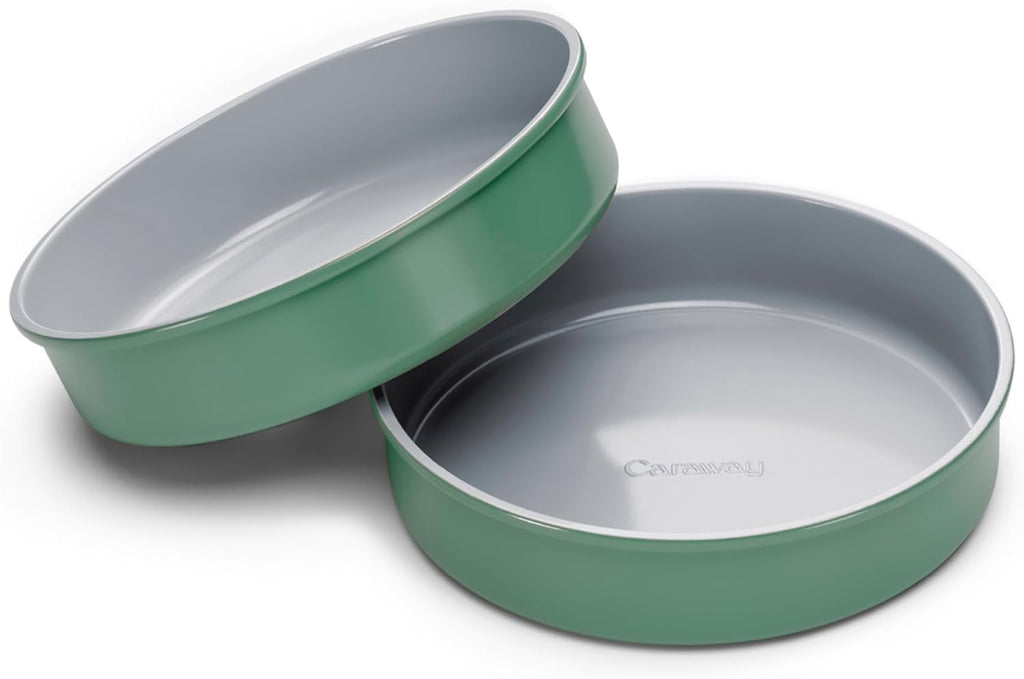 Caraway Non-Stick Ceramic 9” Circle Pans - Naturally Slick Ceramic Coating - Non-Toxic, PTFE & PFOA Free - Perfect for Birthday Cakes, Tartes, & More - Sage