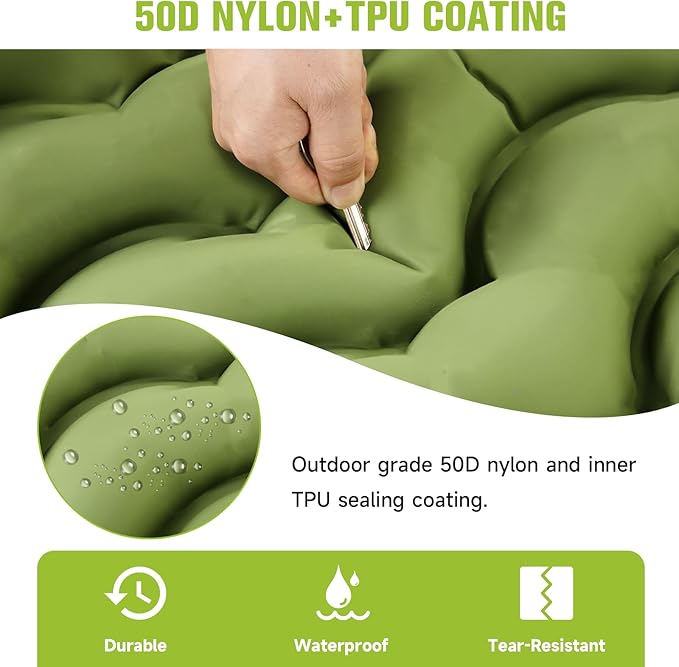 Sleeping Pad, Ultralight Inflatable Sleeping Pad for Camping with Pillow, Built-in Pump, Ultimate for Camping, Hiking - Airpad, Carry Bag, Repair Kit, Compact & Lightweight Camping Pad(Green)