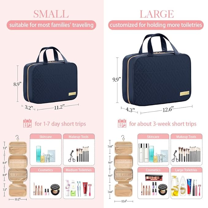 HOTOR Travel Toiletry Bag w/Hanging Hook - Spacious Toiletry Bag Essentials for Women & Men, Makeup Bag/Big Comparment, Waterproof for Travel Accessories, Medium, Navy Blue