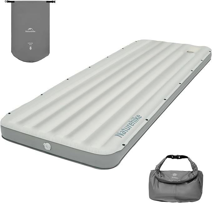 Naturehike Single Camping Mattress, Splicable Sleeping Pad with Air Pump Sack, 3.74" Thick Sleeping Mats with Strong Support for Travel, Car, Tent, Home