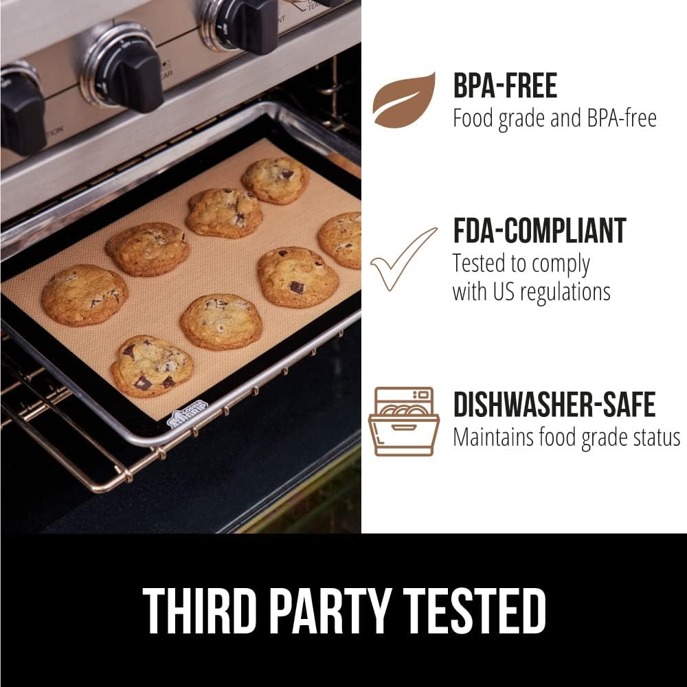 GORILLA GRIP Reusable Nonstick Silicone Baking Mat, 2 Pack, BPA-Free Oven Safe Food Liner, For Cookie Sheets, Toaster Ovens, Easy Clean Kitchen Pastry Mats, 11.75x8.25, Small Quarter Sheet Size, Black