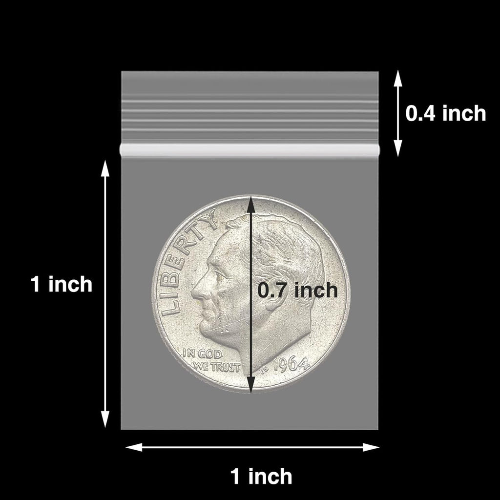 300pcs 1" x 1" Plastic Zip Bags, 2 mil Thick, Clear Small Pill Bag, Mini Zip Baggies, Reclosable Zipper Poly Bag for Travel, Storage, Packaging