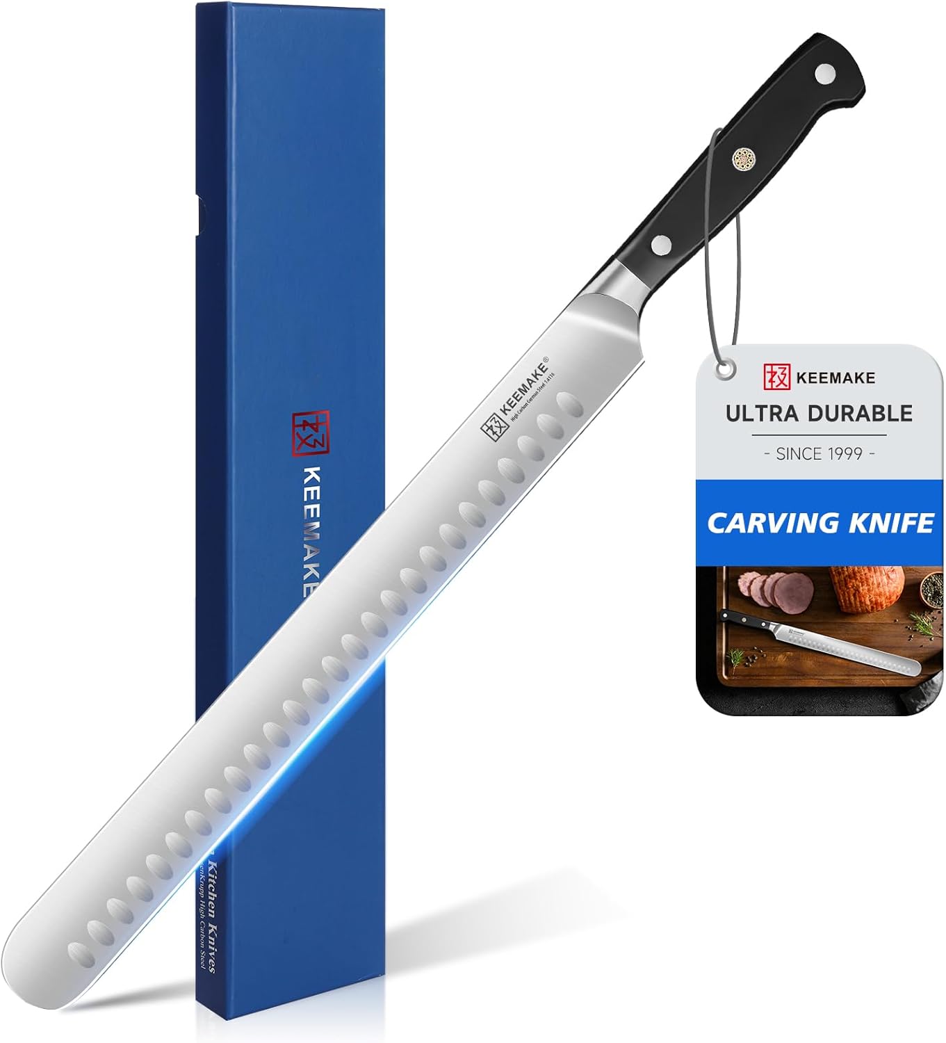 KEEMAKE Brisket Knife 12.5 Inch, Slicing Carving Knife, High Carbon Stainless Steel Sharp Kitchen Knife with Ergonomic Handle Full Tang Design for Ham Meat Cutting and BBQ