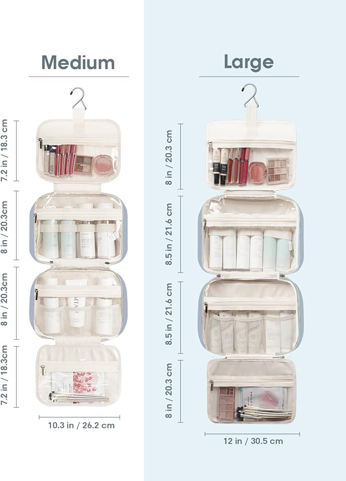 Travel Toiletry Bag for Women Large Hanging Makeup Bag Organizer Toiletries Bag for Full Size Essentials Accessories Cosmetics (Greyish Blue (Large))