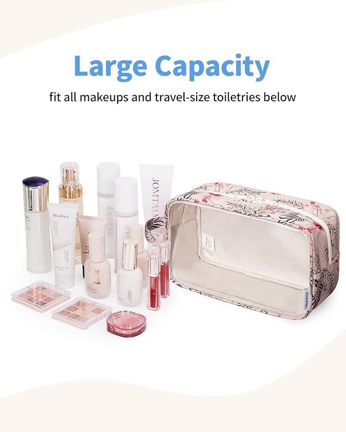 Narwey Clear Makeup Bag Cosmetic Bag with Zipper for Travel, Clear Toiletry Bags for Traveling Toiletries Women Men, Make Up Pouch with Handle, Skincare Bag (Beige Flamingo)