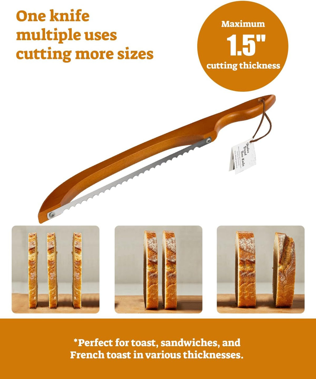 16.5” Bread slicer for Homemade Bread, Serrated Bread Knife for homemade bread with Bow Design, Premium Bread Knife, Bread Slicer, Bread Cutter for Bagels, Baguettes, Light Brown Color