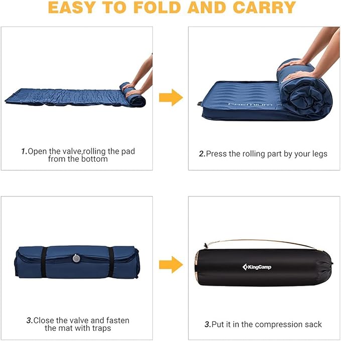 KingCamp Premium 3D Self-Inflating Camping Sleeping Pad Mattress Comfortable 3 “Thick Portable Lightweight Double Single R-Value 6.1 Warm for Winter Camping Indoor Outdoors Single-Navy