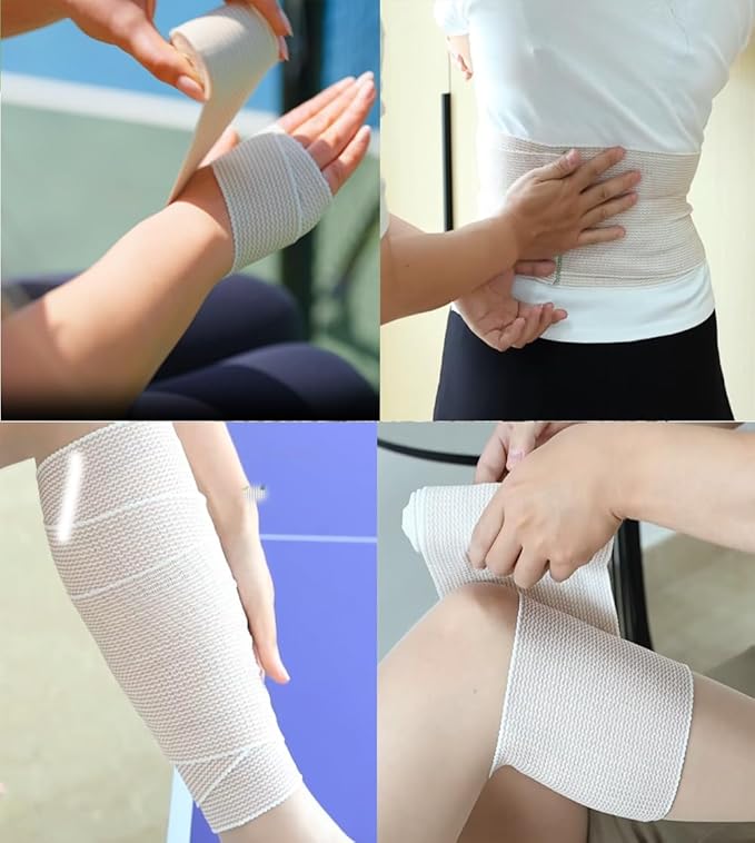 6 Pack Elastic Bandage Wrap, 4" Wide Compression Roll Latex Free Bandage for Legs, Ankle, Knee, Body Wrap, Compression Leg Wraps,First Aid Kit