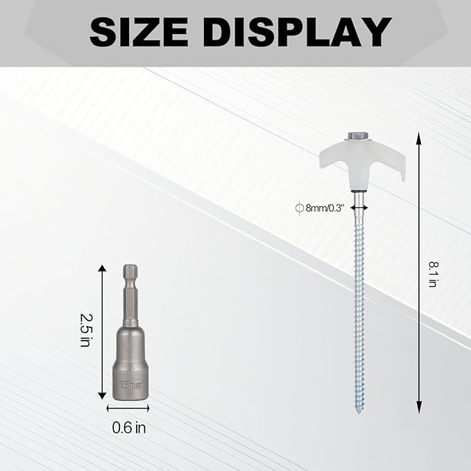 4 Pack Screw in Tent Stakes Heavy Duty,8 Inch Ground Anchors Screw in,Metal Stakes with Hex Head Driver,Camping Tent Accessories.