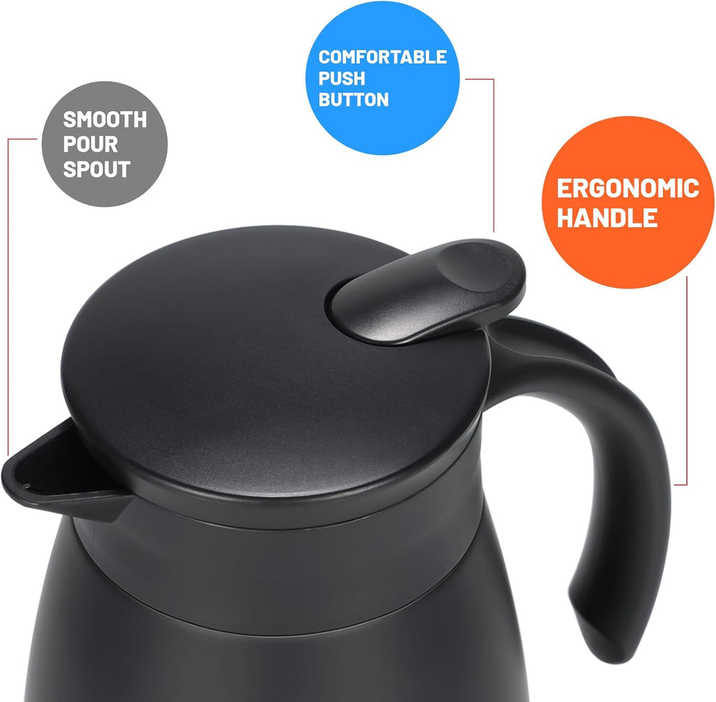 27 Oz Thermal Carafe with Ceramic Liner, 750 ml Insulated Stainless Steel Small Carafe for Keeping Coffee, Tea and Water Hot, Black
