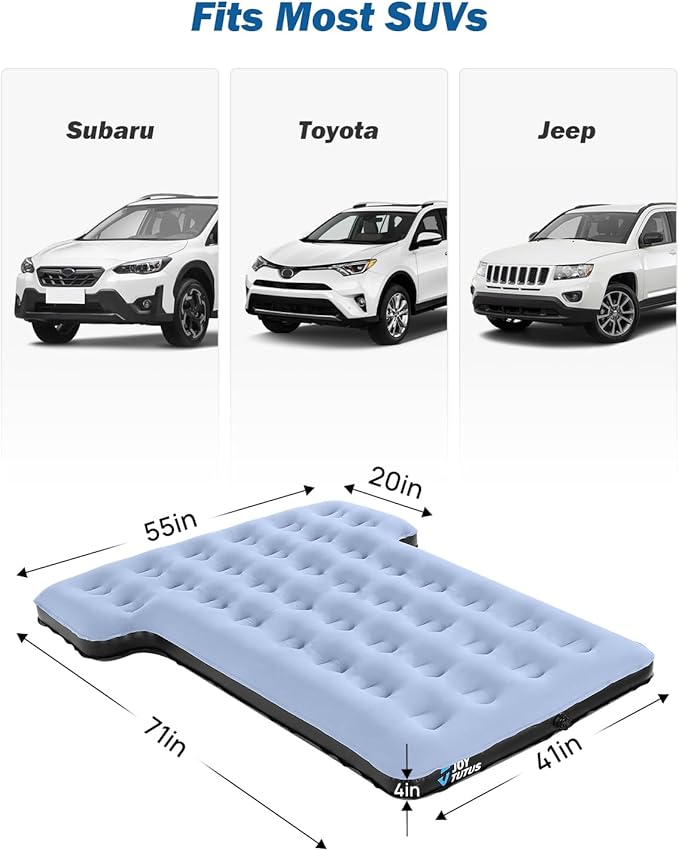 JOYTUTUS SUV Air Mattress Camping Bed,3.0 Thickened Flocking Car Camping Inflatable Mattress,Anti-Leakage,with 2 Pillows & Electric Pump Universal Car Bed for SUV Trunk and Rear Seat
