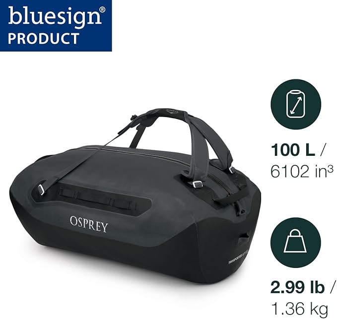 Osprey Transporter Waterproof 100L Duffel Bag, Tunnel Vision Grey