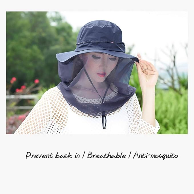 Mosquito Head Net Hat, Safari Sun Hat with Veil Mesh Protection from Insect
