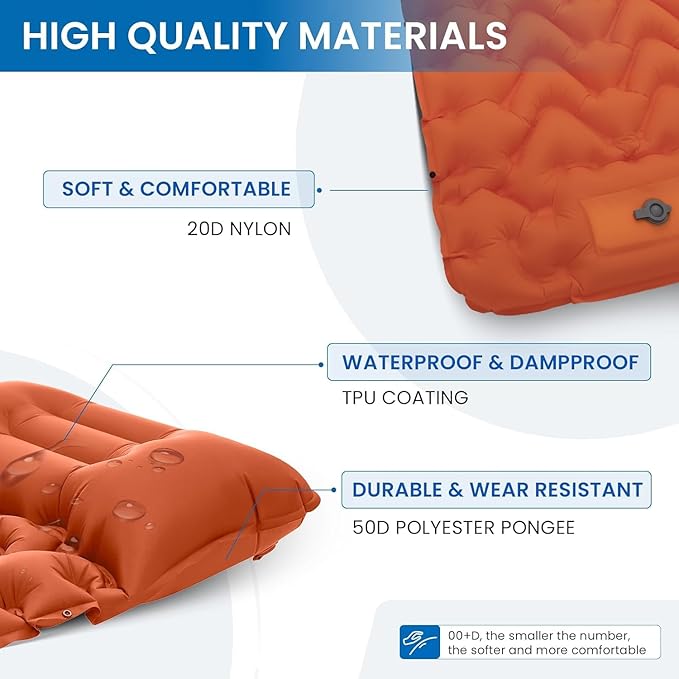 KingCamp Sleeping Pad for Camping, Inflatable Sleeping Pad Ultralight Connectable Camping Mattress with Pillow Built-in Foot Pump for Backpacking Hiking Tent Cot