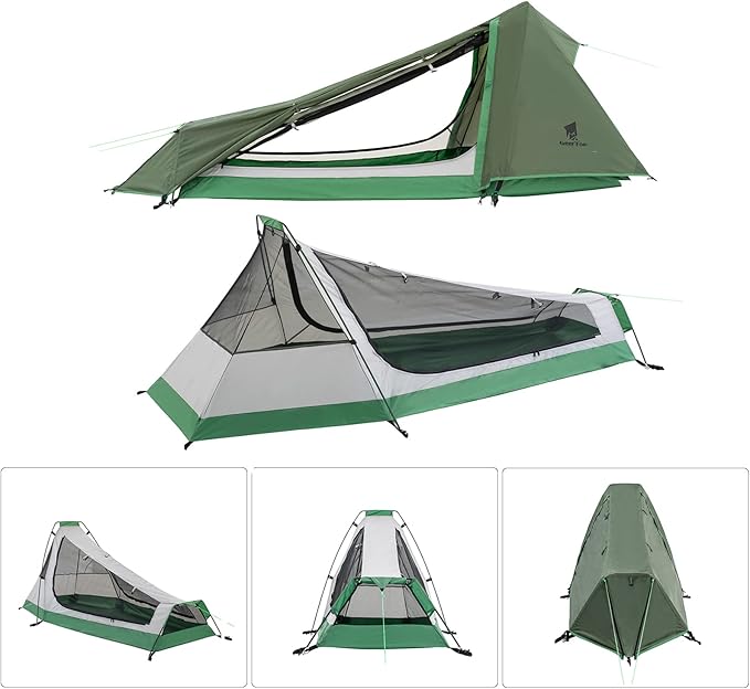 GEERTOP Lightweight 1 Person Bivy Tent for Camping 3 Season Waterproof Single Person Camp Tent for Backpacking Hiking Travel Outdoor Survival Gear