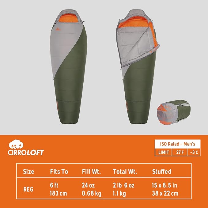 Kelty Cosmic Synthetic Fill 40 Degree Backpacking Sleeping Bag with Compression Straps, Compact and Lightweight, 2022