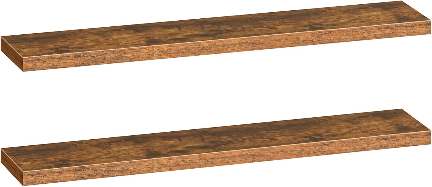 HOOBRO Floating Shelves for Wall, Wall Mounted Shelf Set of 2, 55" Hanging Shelf with Invisible Brackets, for Wall in Bathroom, Bedroom, Toilet, Kitchen, Living Room, Office, Rustic Brown BF140BJP201