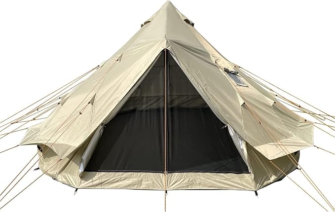 DANCHEL OUTDOOR B2 Waterproof Glamping Yurts for All Year Living with Stove Jack for 4/6 Person, Portable 4 Season Bell Tent for Camping Hot Tent 300D Oxford Nylon Glamping Accessories,13ft/16.4ft