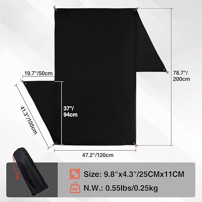 REDCAMP 2 Person Ultralight Tent Footprint with Extra Vestibule Storage Cloth, PU 2000 Waterproof Camping Tent Tarp with Carrying Bag to Elevate Your Camping, Hiking, Backpacking, Hammock Experience